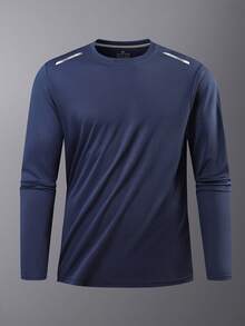 Herren Langarm Sport Lauf Fitness Training T-Shirt, Gym Workout Unterziehshirt Basisschicht, Herbst/Winter - marineblau - Übersicht 1