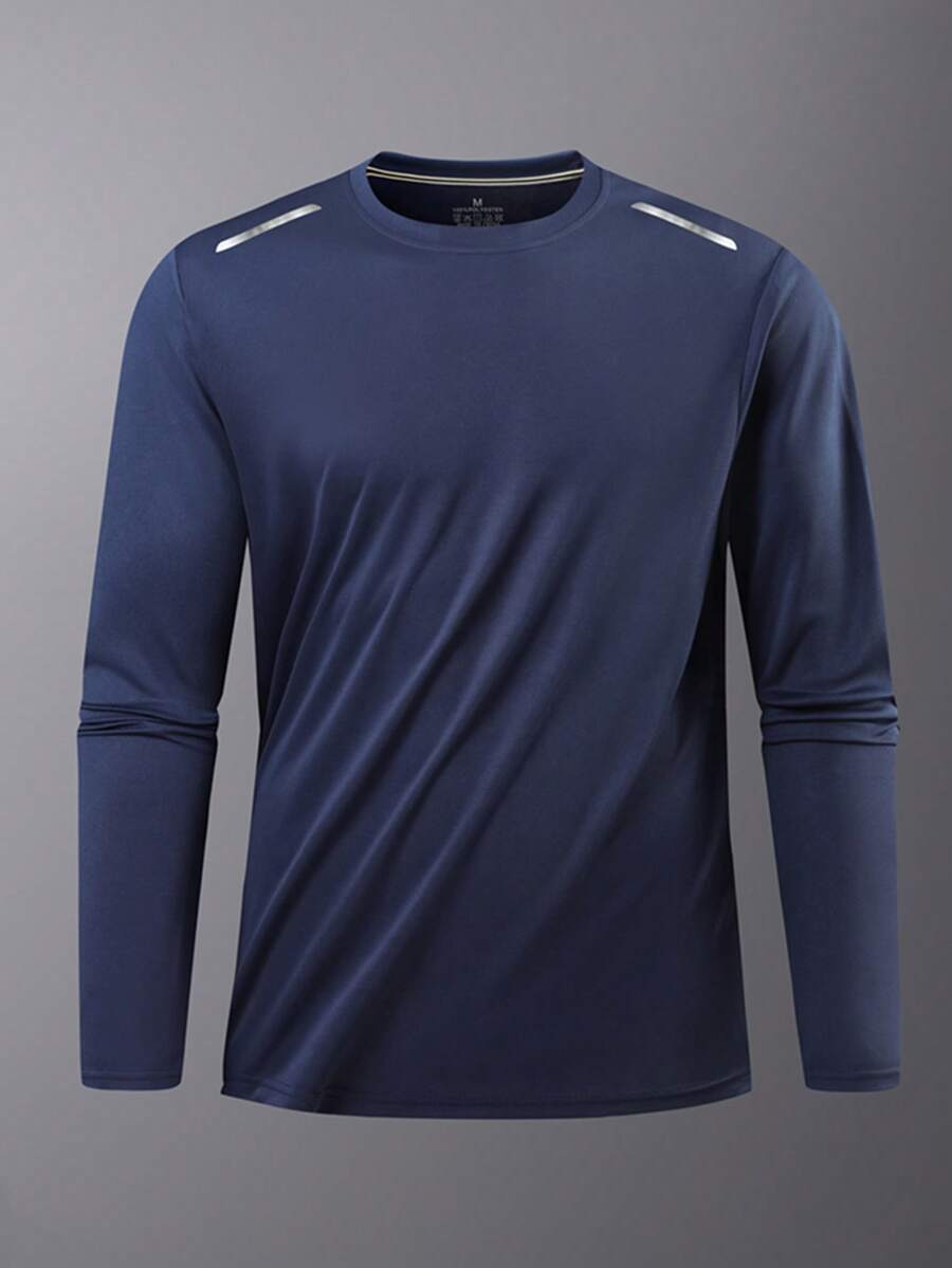 Herren Langarm Sport Lauf Fitness Training T-Shirt, Gym Workout Unterziehshirt Basisschicht, Herbst/Winter - marineblau - Übersicht 1