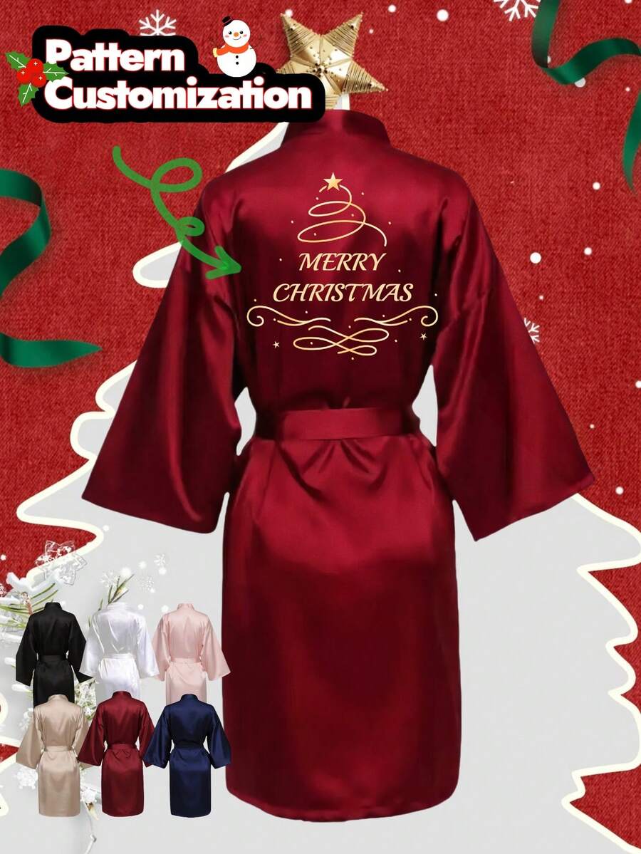 1 PC Women's Custom Bathrobe, Kimono, Three-Quarter Sleeve Home Pajama, Sexy Thin Spring And Autumn Styles, Elegant And Lightweight, Knee-Length Prints, Daily Pajama, Halloween, Valentine's Day Anniversary, Gifts For Girlfriends And Partners, For Christmas, Winter