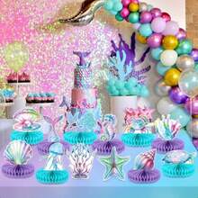 12Pcs Mermaid Party Supplies Mermaid Birthday Honeycomb Centerpieces For Under The Sea Party Decorations Ocean Mermaid Theme Table Honeycomb For Ocean Mermaid Theme Birthday Baby Shower Party Favors-0166 - 如圖 - 查看 4