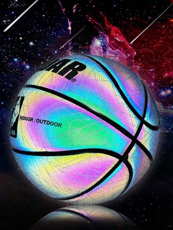 7# Colorful Reflective Line Basketball, High Elasticity & Wear-Resistant, Professional Training & Indoor/Outdoor Match Use, Suede Absorbing Basketball
