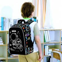 3Pcs Glow In The Dark Space Backpack For Boys, 17 Inches Astronaut School Bookbag Set For Teens, Laptop Backpacks With Lunch Bag(Black) - màu đen - Xem 6