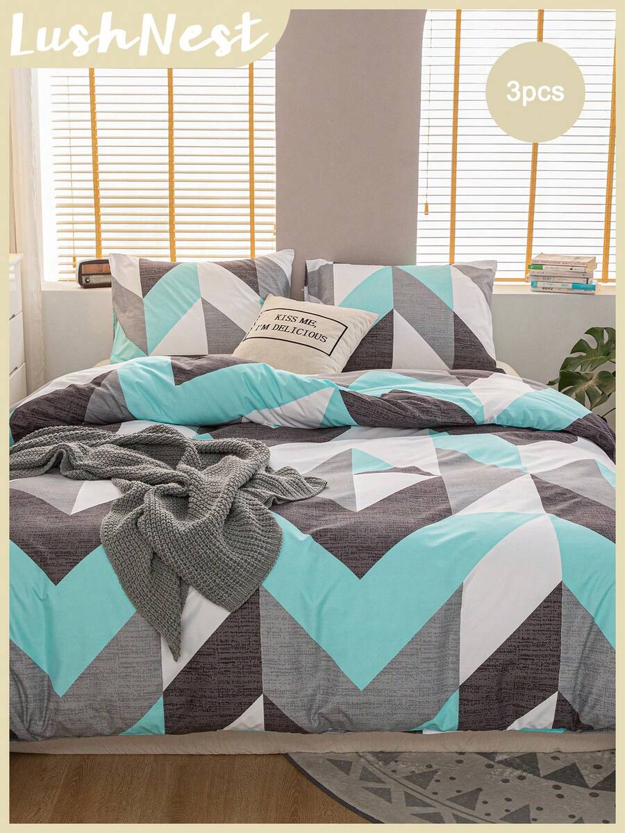 Bộ khăn trải giường họa tiết Chevron không có chất độn - Nhiều màu - Xem 1