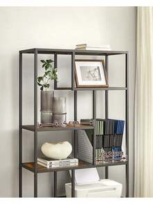 Bookcase, 6-Tier Bookcase, Geometric Display Shelf, Standing Storage Shelf, 30x80x180cm For Study, Office, Living Room, Bedroom, Kitchen - Brown - View 4