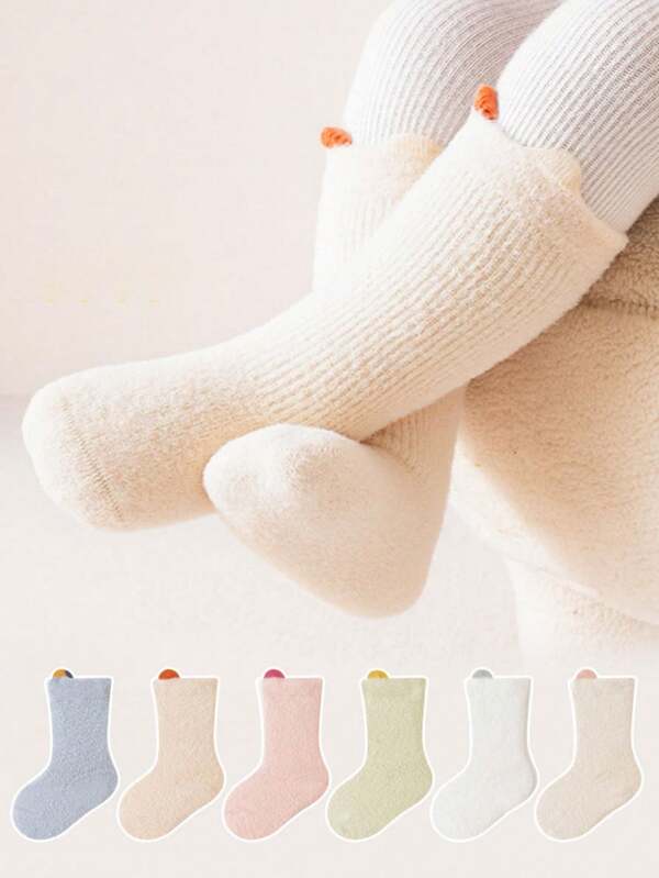 1 Pair Cute Ear Design Baby Knee High Socks, Warm Thick Soft & Comfortable For Infants 0-5 Years Old, Autumn/Winter