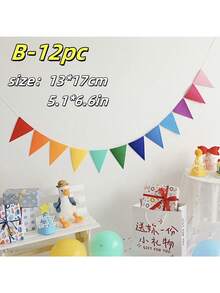 1套，3米长，12件，6色复古彩色亚麻三角旗，适用于生日、婚礼、万圣节、圣诞节、教室装饰、新年派对装饰、秋季家居装饰。线条不影响使用。颜色随机发！！，适用于学校用品，返校 - 單件 - 查看 3