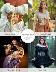 Floral Corset Belt For Women Fashion 2024 Lace Up Waist Cincher Belt Boned Underbust Bustier Vest Gothic Bridal Aesthetic Wide Elastic Belt - 黑色優雅 - 查看 2