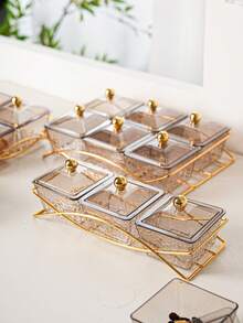 1 Set Transparent/Gray/Brown Square Plate Set, Snack Nut Candy Storage Dish, Luxury Holiday Festive Food Serving Plate Set - Amber - View 5