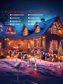 1 Solar Christmas Candy Stick Light. This Is An Outdoor Waterproof Solar-Powered LED Christmas Candy Stick Decorative Light With 8 Lighting Modes. It Is Suitable For Christmas Tree Decoration, Christmas Scene Gardens, Corridors, Patios, Backyards, Lawns, Courtyards, Fences, Sidewalks, Steps, And Decorations In Outdoor Environments. - Candy Cane - View 5