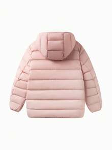 Balabala Áo khoác phao nhẹ cho bé gái tuổi teen thu/đông – Có mũ trùm đầu chống nước và dầu, phong cách gia đình - trắng đỏ - Xem 5