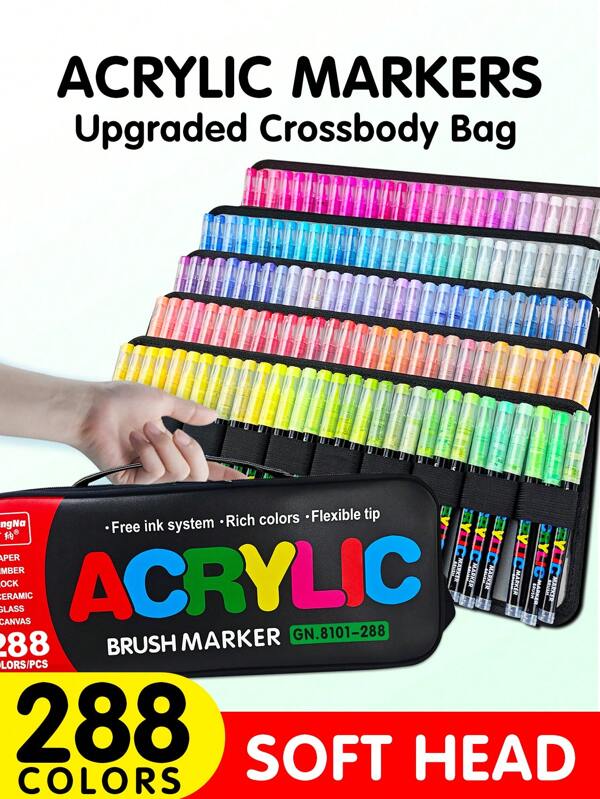 Acrylic Marker Pens, 240/168/120/100/72/60/48/36/24/12 Colors Liquid Ink Soft Tip, Student Art Supplies, Blendable Opaque Watercolor Brush Pens, High Quality For DIY, Drawing Back To School