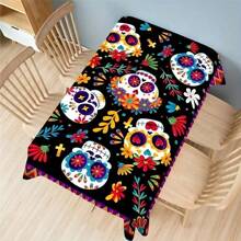 1pc Vibrant Mexican Style Floral Tablecloth, Colorful Sunflower & Heart Design Washable Stain Resistant Decorative Dining Table Cover, Suitable For Home, Living Room, Dining Room, Office, Kitchen, Picnic Or Home Decor