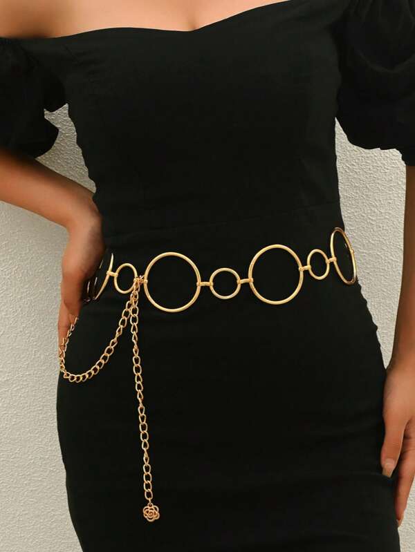 1pc Minimalist Versatile Gold Smooth Geometric Circle Adjustable Waist Chain, High-End Retro Metallic Glossy Geometric Adjustable Body Chain Waist Belt, Suitable For Women Daily, Party, Vacation Wear