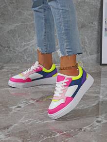 Comfortable Versatile Women Shoes, Ladies Low-Top Lace-Up Multicolor Sneakers, Outdoor Casual Shoes, Non-Slip Breathable Skateboard Shoes - 多色 - 查看 3