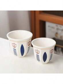 Joivida 1/2/3 件套杯子,可爱的 100ml/180ml/250ml 陶瓷杯,复古郁金香图案饮具,花卉设计,非常适合茶、咖啡、家居装饰、新年、圣诞节、拉玛餐桌装饰、母亲节礼物、派对使用、家庭用餐、高端咖啡馆用品、乔迁礼物、返校使用 - 彩色 - 查看 8