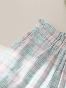 2pcs/Set Girls' Stylish 3D Floral Vest & Plaid Embroidered Capri Pants Set, Summer - Pink - View 6