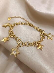 1 件闪亮星星手链不锈钢链，镶方晶锆石，金色和银色生日派对生日节日旅行礼物，适合女性、女友和情侣 - 彩色 - 查看 1