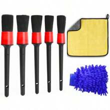 Multifunctional Car Detailing Tool Kit, Car Cleaning Brush Set, Including Wheel Brush, Air Conditioning Vent Brush, Polishing Sponge Pad, Car Wash Gloves And Cleaning Cloth(Random Accessory Color)