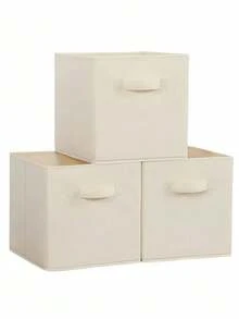 11 英寸可折叠织物储物柜带手柄，可折叠储物柜适用于衣柜、育儿室、架子（米色/黑色/灰色，1 件/3 件/6 件）