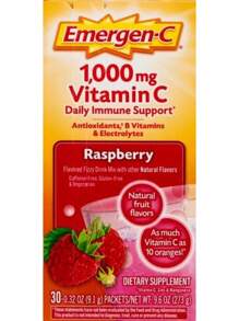 Emergen-C 1000mg Vitamina C en polvo para apoyo inmunológico diario, sin cafeína, suplementos de vitamina C con zinc y manganeso, vitaminas B y electrolitos, sabor naranja intenso - 2 unidades