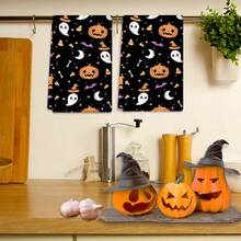 2/4 Pcs Set, Dish Towels, Pumpkin Face Print Microfiber Modern Absorbent Cloth, Halloween, Cooking And Baking Tea Towels, Printed Dish Cloths, Cleaning Towels, Hand Towels, Super Soft And Highly Absorbent, Gift For Neighbors, Moms, Friends, Birthday, Halloween, Housewarming, Kitchen Decor, Household Essentials