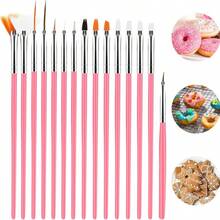 15 Stücke Kuchen Malerpinsel, Kuchendekoration Pinsel Set Lebensmittel sichere Malerpinsel Werkzeuge, Fondant Zuckerplätzchen Malerpinsel Zubehör für Kuchendekoration (Rosa)