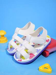 1 Pair Kids Girls Cute Foam Slippers, Heart Pattern, Fashion Versatile, Suitable For Daily Wear, Adjustable Magic Tape, Lightweight, Breathable, Non-Slip Sandals - White - View 9