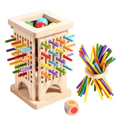 Montessori Sensory Fine Motor Skills Toys, Color Recognition Learning Counting Stick Game, Wooden Balancing Blocks Educational Toys For Babies