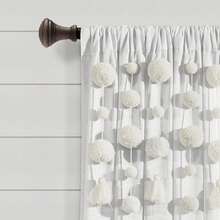 LUSH DECOR Boho Pom Pom Tassel Linen Window Curtain Panel Navy Single 52X84 Halloween-Fall Decor-Room Decor - Off White - 查看 3