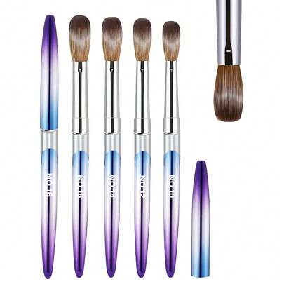 1支装镀铬美甲刷套装 - 蓝紫色炫彩金属手柄，尼龙刷毛（#10/12/14/16）| 丙烯酸凝胶延长刷 | 专业美甲工具，适用于沙龙和家庭DIY