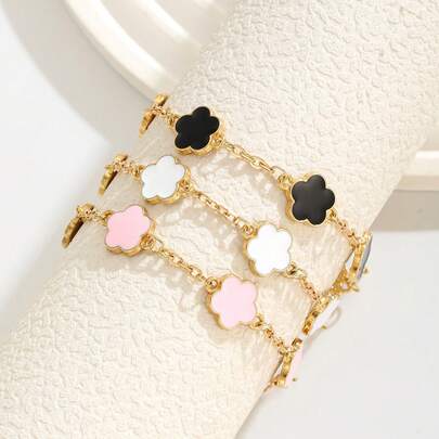 1pc Elegant Vintage Metal 5-Petal Flower Bracelet, Suitable For Girls & Boys, Summer Travel, Daily Wear, Holiday, Birthday Gift, Back To School Gift