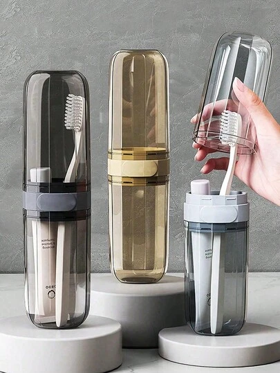 Portable Travel Toothbrush Cup With Cover, Toothbrush Holder Set For Home And Outdoor Travel, Dental Care Kit, Camping, Business Trip, Back To School, Ideal For Dorm, Hotel Or Outdoor Travel. Essential Travel Gear, Great Back To School Item.