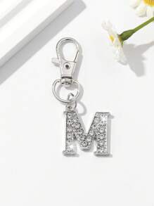 1pc Fashion European & American Unisex Minimalist Cute 26 English Letter Shaped Keychain Pendant Accessory, Embedded With Rhinestones, Suitable For Men & Women Car Keys, Bags, Decoration And Holiday Gifts - Silver - View 31