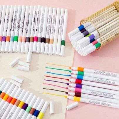 Bộ bút dạ acrylic 12/24/48/60 màu, đầu vát, thích hợp cho bề mặt nhựa, tuyệt vời để vẽ và tô màu, văn phòng phẩm cho học sinh, quà Giáng sinh [Tay cầm và logo hộp đóng gói được đóng gói ngẫu nhiên], mùa tựu trường