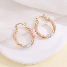 14K Gold Plated Copper Vintage Bohemian Style Round Hoop Earrings, Women's Fashion Jewelry Accessories, Suitable For Daily Wear And Gifting, Ideal For Valentine's Day And All Seasons