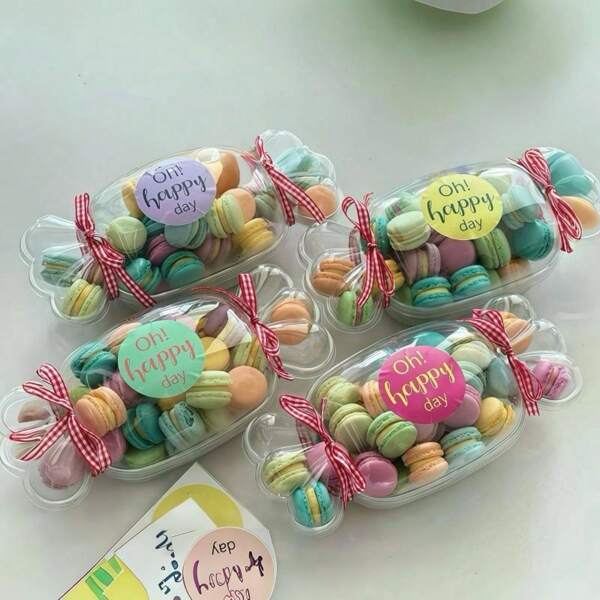 10/20pcs Mini Clear Lid Candy Cookie Boxes, Macaron Color Packaging (Includes Ribbons, No Stickers), Suitable For Holiday Parties, Christmas Events