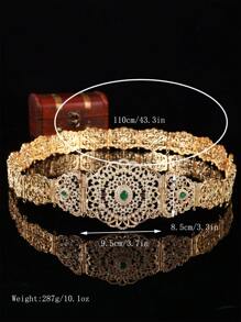 1pc Moroccan Luxury Women's Robe With Belt, Hollow Carved Rhinestone Embellished Design, Arabic Women's Wedding Party Festival Jewelry Gift