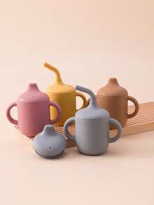 PopLittleOne 2PCS Baby Silicone Cup Double Lids With Handle Multi-Purpose Portable Water Bottle Kids Feeding Training Sippy Cups Liquid Storage Sets For Baby - Multicolor - View 6