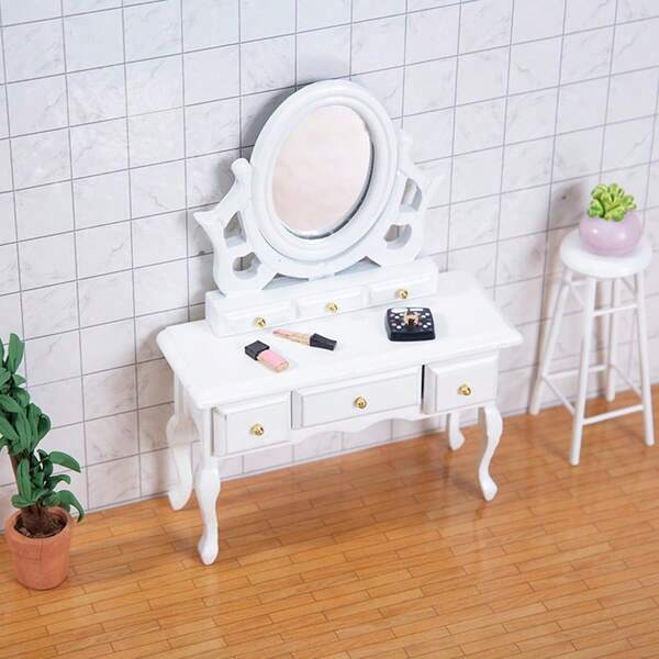 1 pezzo Mini Toeletta, Micro Mondo Bianco Colorato Miniatura Toeletta, Mobili per Dollhouse 1:12, Piccola Scrivania Marrone Rossastro, Toeletta Colorata con Specchio, Modello di Mobili in Miniatura, Decorazione Camera da Letto per Dollhouse