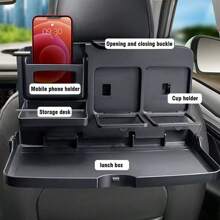 Portable Car Dining Table, Foldable Food Cup Holder Tray, Car Storage Rack, Backseat Cup Holder, Multi-Functional Car Accessories - Black - View 3