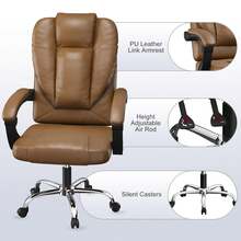 GartistGo Ergonomic High Back Office Chair - Premium PU Leather Recliner Chair With Inflatable Lumbar Support, Adjustable Swivel Chair For Executives - 棕色 - 查看 7