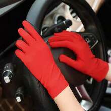 1 pieza Guantes de spandex de moda, cómodos para conducir, rendir, duraderos para ciclismo, resistentes para bodas, guantes cortos unisex para fiestas, protección solar, diseño de borde recto/bloqueado aleatorio - Rojo - Ver 4