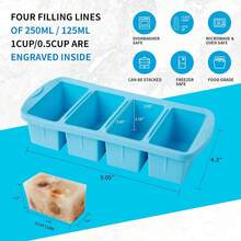 Silicone Freezer Tray With Lid 2 Pack Silicone Freezer Molds - Large Ice Cube Tray - Makes 8 Perfect 1 Cup Portions Soups, Broths, Stews, Sauces, Curries - Oven & Dishwasher Safe,9831696 - 藍白色 - 查看 5