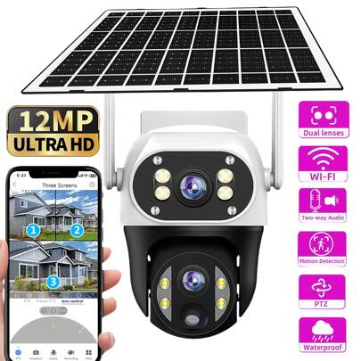 SWVW V380 Pro 12MP WiFi Solar Camera 6K 10x Zoom Dual Lens Three Screen Outdoor Solar IP Security Camara PIR Human Detection CCTV PTZ Cam V380PRO,2.4GWIFIOutdoor And Indoor Security Home Cameras, Wireless WIFI Cameras, IP Cameras, PTZ Cameras