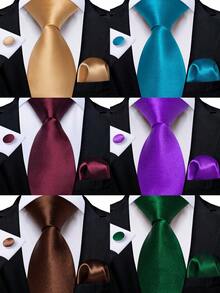 1 件伴郎领带套装 3 件套 - 纯色缎面领带 + 袖扣和围巾，防皱涤纶领带礼盒 - 婚礼派对商务正式配饰，送给爸爸/男朋友的时尚实用礼物