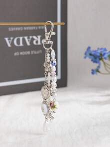 1pc Women's Fashion Accessory Keychain, Classic Retro Pearl Print Beaded Tassel Delicate Keychain, Unique Charm Surprise Gift Christmas - Key - View 6