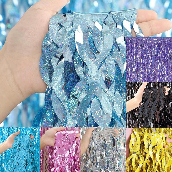 1set(3pcs)6pcs=Pink Blue6pcs- Laser Tinsel Foil Fringe Curtain Blue And Silver/1set=3pcs (Plain Flat Wave Rain Curtain, Ugly Background Curtain) - Foil Fringe Backdrop Wall Curtains For Birthday,Wedding,Mermaid,Under The Sea,Ocean,Frozen Party Decorations