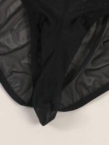 男士纯色性感半透明网眼透气舒适日常袋装三角内裤 - 黑色 - 查看 5