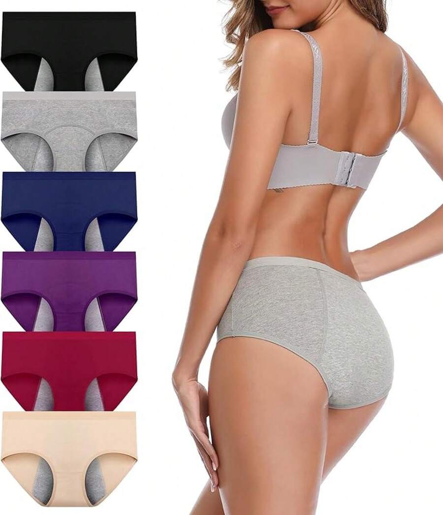 Cotton Period Underwear For Women, Easy Clean Menstrual Briefs - Dark-6pack - View 1