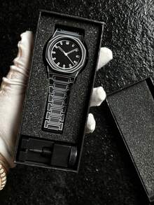 TOMI 经典商务男士手表套装，塑料表带哑光油石英表，时尚男士手表套装适合日常生活、节日礼物、父亲节礼物 - 黑色 - 查看 6